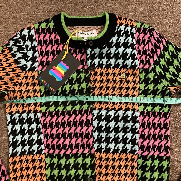 NWT Teddy Fresh Neon Houndstooth Cardigan, Size XXS/XS - Picture 4 of 6